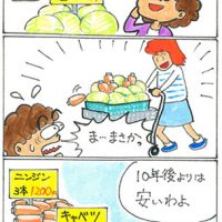 「昔は安かった」P.N.こーじ826号 ●昔と、未来をふりかえって、子どもにもわかりやすい4コマだった。（10歳未満） ●物価が高いと文句ばかり言ってる自分を見つめ直しました。（60代） 
